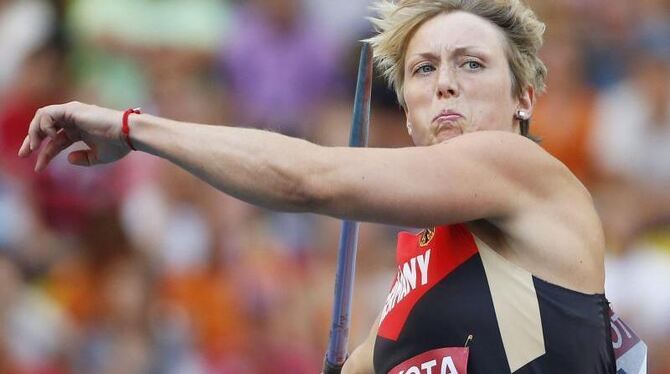 Christina Obergföll siegt bei der WM im Speerwurf. Foto: Keirm Okten