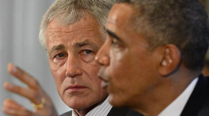 Präsident Obama zusmamen mit US-Verteidigungsminister Chuck Hagel. Foto: Michael Reynolds