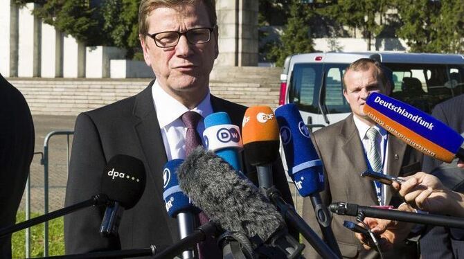 Guido Westerwelle äußert sich auf dem EU-Außenministertreffen. Foto: Thierry Monasse