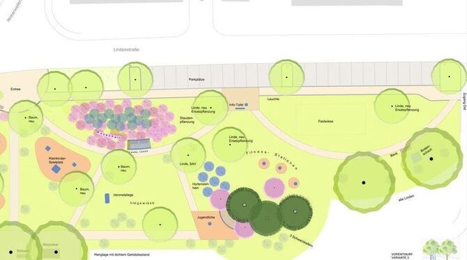 Links ein Weg von der Lindenstraße zum Aussichtspunkt, weiter oben im Park zwei Bogenwege und viele weitere Ideen: So sieht der