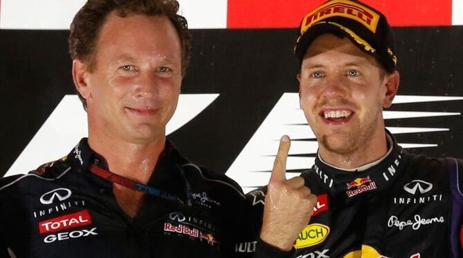 Erfolgreiches Gespann: Red-Bull-Teamchef Christian Horner und Sebastian Vettel. Foto: Rungroj Yongrit