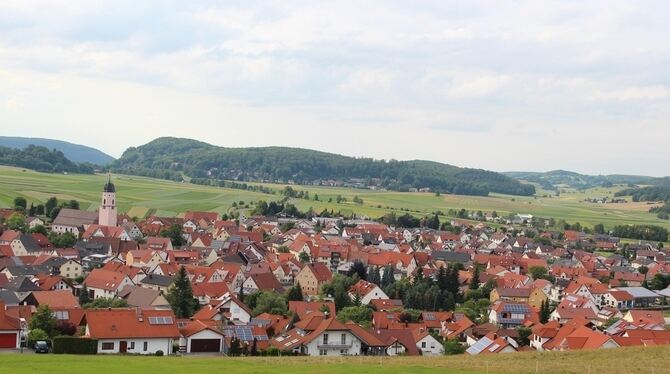 Der Blick von Kreuz- und Grasberg auf Großengstingen gefällt nicht nur Bauherren. Feldlerchen sollen sich in der Umgebung Engsti