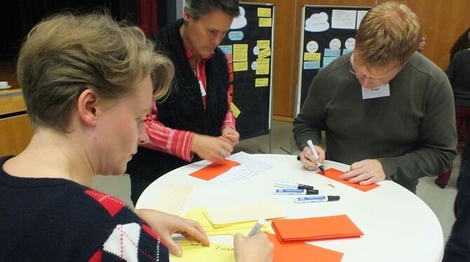 Die Teilnehmer an der Planungswerkstatt waren mit großem Engagement bei der Sache, um Bauvorhaben für Musikschule, Vereine und B