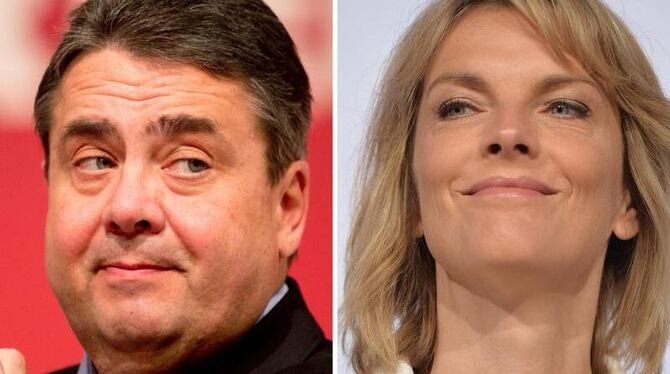 Der SPD-Vorsitzende Sigmar Gabriel und ZDF- Moderatorin Marietta Slomka liefern sich ein Wortduell. Foto: Kay Nietfeld/Bernd