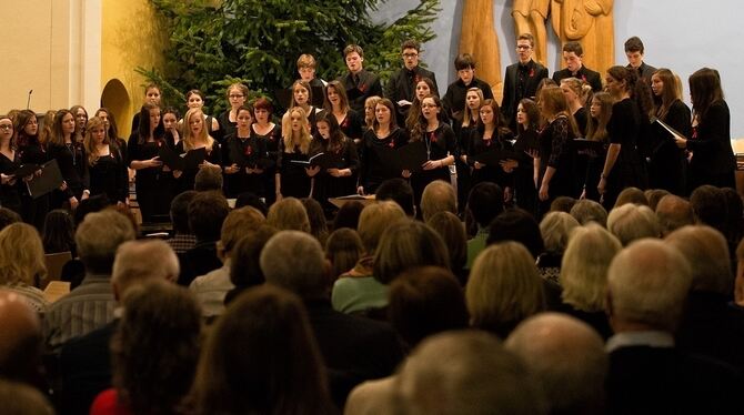 Der große Kepi-Chor während seines Auftritts beim Adventskonzert des Johannes-Kepler-Gymnasiums in der evangelischen Kreuzkirche