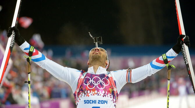 Der Franzose Martin Fourcade hat das Verfolgungsrennen der Biathleten bei den Olympischen Winterspielen in Sotschi gewonnen. FOT