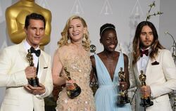 Vier Oscar-Preisträger: Matthew McConaughey (l-r), Cate Blanchett, Lupita Nyong'o und Jared Leto. Foto: Paul Buck