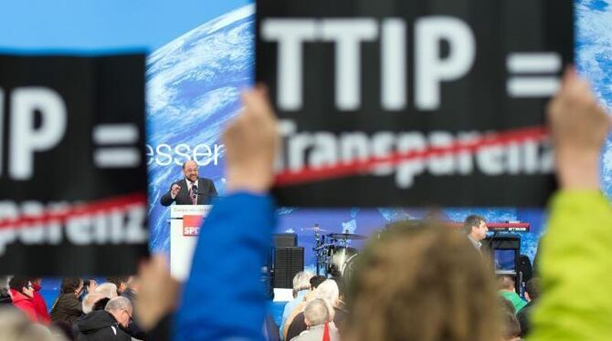 Die Proteste gegen das geplante Freihandelsabkommen zwischen Europa und den USA, kurz TTIP, nehmen zu - hier während einer Re