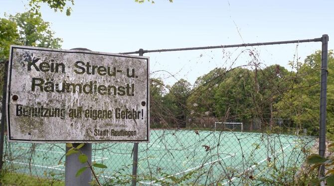 Das Schild kaum mehr lesbar, die Zäune ziemlich zugewachsen: Dem Sportplatz an der Halle des Isolde-Kurz-Gymnasiums würde mehr P