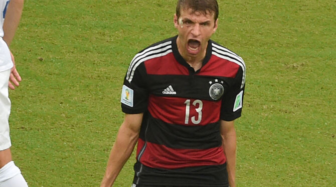 Thomas Müller jubelt über seinen Treffer zum 1:0 gegen die USA. FOTO: DPA