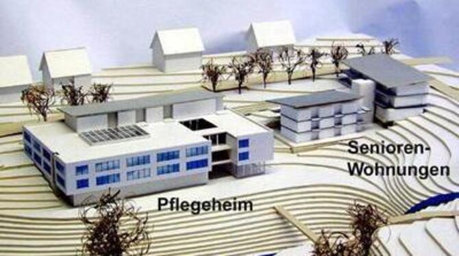 So soll das Seniorenzentrum Gönningen aussehen: Modell-Foto des Büros &raquo;zsp-architekten&laquo;, von Süden her gesehen. FOTO