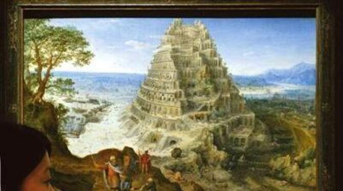 &raquo;Turmbau zu Babel&laquo; (Ausschnitt, um 1596) von Luca van Valckenborch d. Ä. aus der Ausstellung &raquo;Die Flämische La