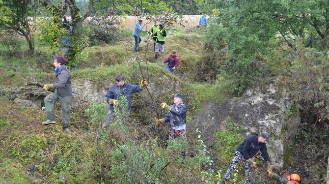 Pflegeeinsatz in der Natur: Harte Arbeit kann jungen Leuten auch Spaß machen, wie hier in Hohenstein. FOTO: HOMOLKA