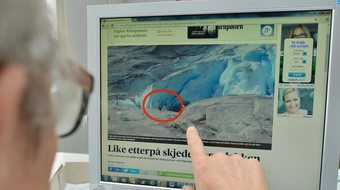 Der tödliche Gletscher-Unfall beschäftigt auch die norwegischen Medien. So veröffentlichte die Tageszeitung »Aftenposten« das zu Der tödliche Gletscher-Unfall beschäftigt auch die norwegischen Medien. So veröffentlichte die Tageszeitung »Aftenposten« das zu