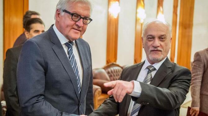 Steinmeier bei einem Treffen mit seinem irakischen Amtskollegen Hussein al-Schahristani. Foto: Michael Kappeler