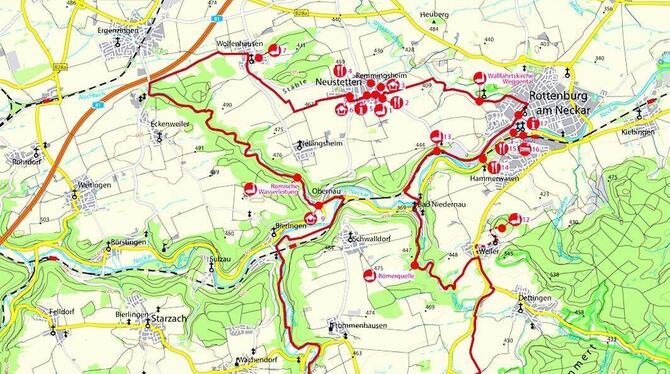 Die Vesper-Tour nutzt wie alle anderen Themen-Touren vorhandene Radwege, etwa den Hohenzollern-Weg oder den Neckar-Radweg. GEA-R