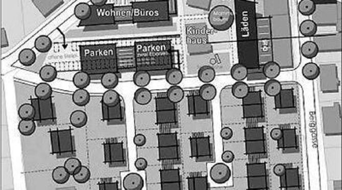 Wohnen, Parken, Einkaufen: Das sieht der Entwurf fürs Merz-Areal vor. 
GEA-REPRO