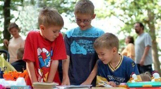 Bücherberge zu Dumpingpreisen konnten beim Kinderflohmarkt im Wasenwald erworben werden. FOTO: TRINKHAUS