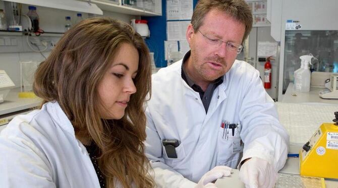 Erforscht, wie Viren gegen Krebs eingesetzt werden können: Professor Ulrich Lauer mit Doktorandin Silvia Gross FOTO: SCHREIER