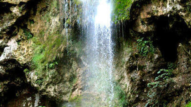 Kühle Dusche gefällig? Der Uracher Wasserfall versiegt bei anhaltender Trockenheit nahezu. GEA-FOTO: HD