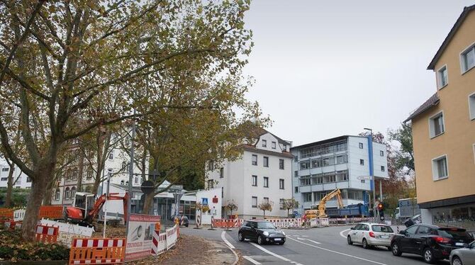 Aktuelle  Baustellen  der  Fair-Energie  am  Eck Georgen-/Ringelbach-/Steinenbergstraße. In der kommenden Woche wird die Ampel e