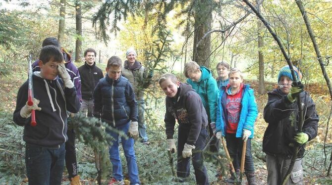 Gefallen fanden die Uhlandschüler an »ihrem Schulwald«: Draußen sein und körperlich arbeiten, das hat allen viel Spaß gemacht. C