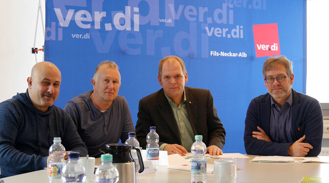 Farzim Khosravi, Jürgen Olzmann, Andreas Schackert und Ralf Brückner (von links) beim Verdi-Pressegespräch. FOTO: SCHÄLE-SCHMIT