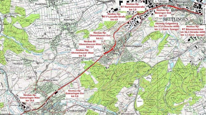 Die Bahn kommt aus Ohmenhausen, durchquert Gomaringen und fährt dann weiter zum Schulzentrum.  BILDER: LANDRATSAMT TÜBINGEN