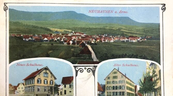 Blick vom Hofbühl: Neuhausen im Jahr 1910 mit zwei Schulgebäuden, die als Vorgängerbauten der Uhlandschule gelten.  FOTO: STADT