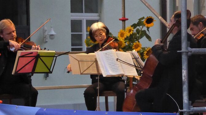 Das Quatuor Bedrich spielte in Tübingen im Hof des Bürgerheims.  FOTO: BERNKLAU