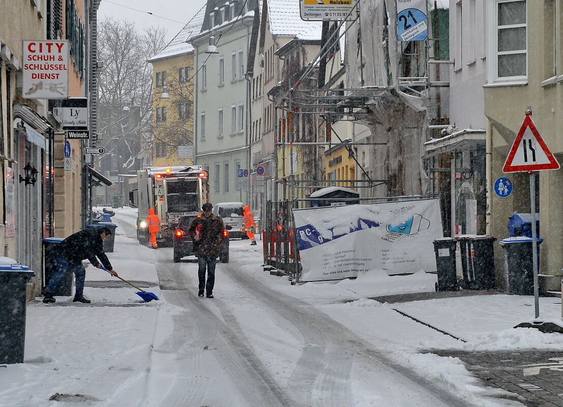 Die Metzgerstraße in Reutlingen an einem Wintertag.