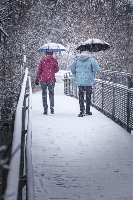 Spaziergänger am Aileswasensee im Schnee.