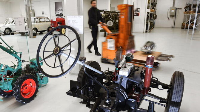 Ein Fahrgestell eines Mercedes-Benz 170 V, Baujahr 1936 bis 1942, steht in Friedrichshafen im Archiv der ZF Friedrichshafen. In