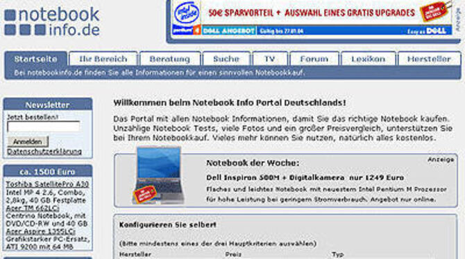 Tests und Preisvergleiche sollen Notebook-Interessenten bei Notebookinfo.de finden.