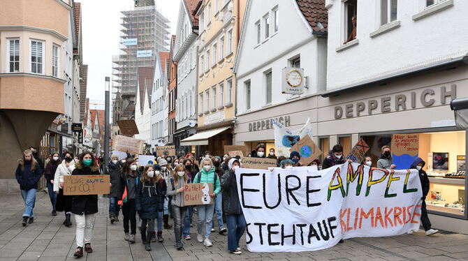 Fridays for Future-Demonstranten ziehen durch die Wilhelmstraße.  FOTO: ZENKE