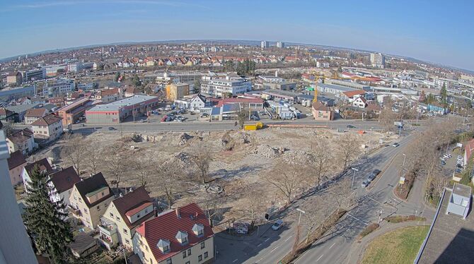 Derzeit wird das Gelände an der Karlstraße, Ecke Stuttgarter Straße für die Bebauung vorbereitet. Dazu müssen auch Bäume gefällt