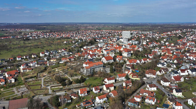 Blick auf Gomaringen aus der Vogelperspektive.