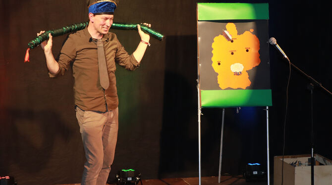 Jochen Falck enttäuschte in der Wimsener Mühle bei der Auftaktveranstaltung des Jahresprogramms.  FOTO: BLOCHING