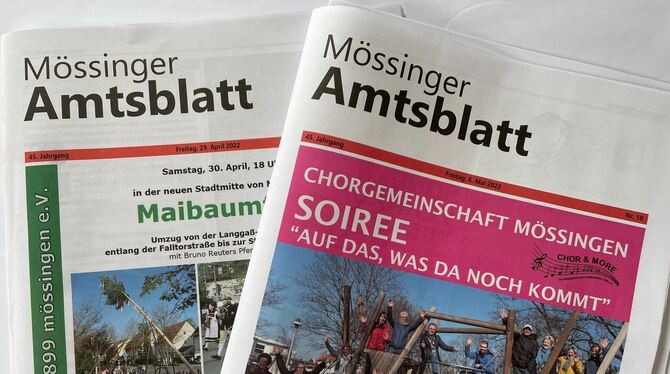 Die letzten beiden Titel des Mössinger Amtsblatt, das seit 1977 vom Verlag Fritz Druck in Mössingen betreut wurde