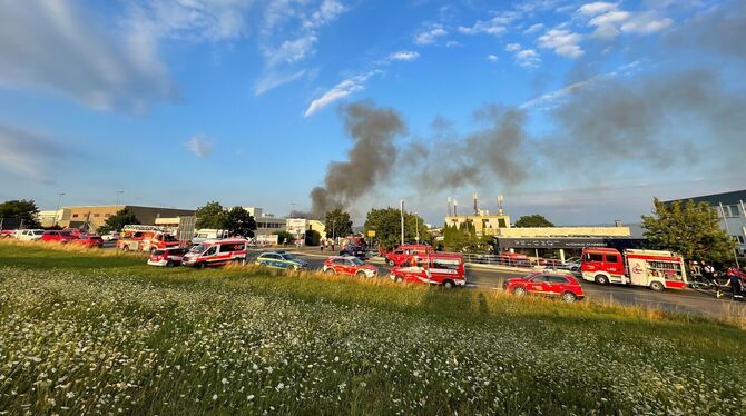 150 Feuerwehrleute aus der Region sind beim Großbrand bei einem Fleischgroßhandel in Gäufelden im Einsatz.