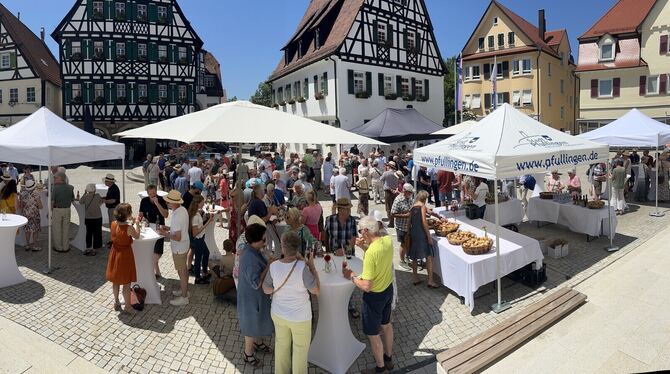 Nach dem offiziellen Teil des Bürgerempfangs genossen viele das zwanglose Miteinander auf dem Marktplatz.  FOTOS: SAUTTER