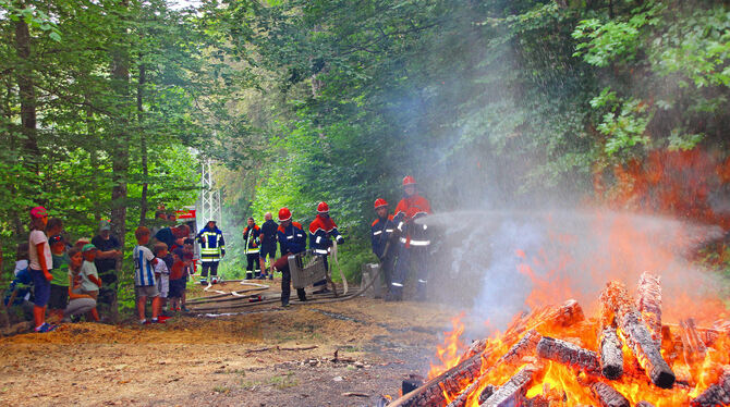 Ein Feuer mitten im Wald löschen, nur einer der vielen Einsätze beim 24-Stunden-Dienst der Engstinger Jugendabteilung. Zuschauer