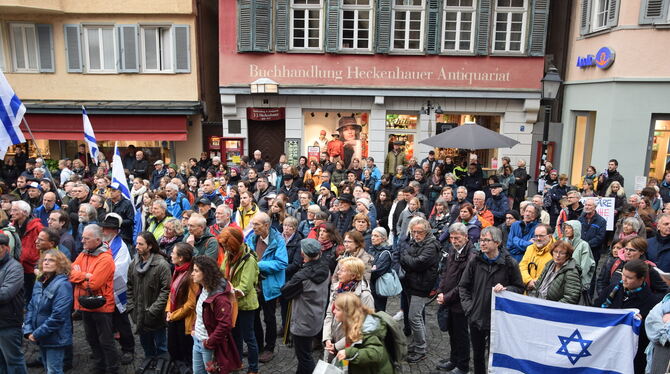 Etwa 300 Menschen kamen zur Kundgebung auf dem Tübinger Holzmarkt.  FOTOS: NOWARA