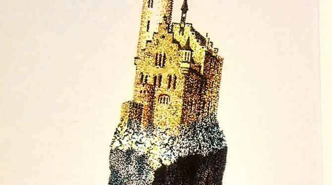 Schloss Lichtenstein als davonschwebendes Objekt, gezeichnet von Axel Standke