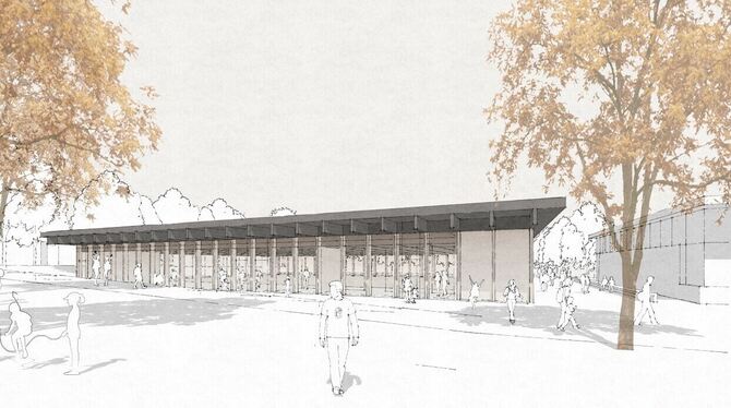Überzeugte die Preisrichter: der Entwurf für eine neue Sporthalle beim Mössinger Schulzentrum.  GRAFIK: MVM+ STARKE ARCHITEKTEN