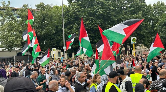 Domnastranten in Kreuzberg fordern die Anerkennung Palästinas.  FOTO: ZINKEN/DPA