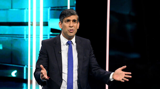 Punktsieg für Premierminister Rishi Sunak.  FOTO: JONATHAN HORDLE/ITV/PA MEDIA/DPA