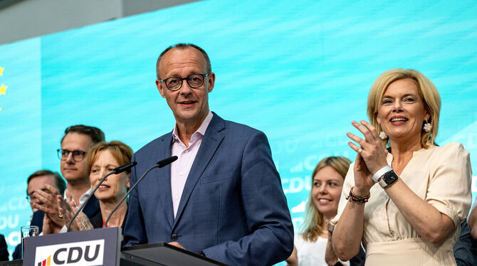 CDU-Chef Friedrich Merz  freut sich über das gute Abschneiden seiner Partei bei der Europawahl.