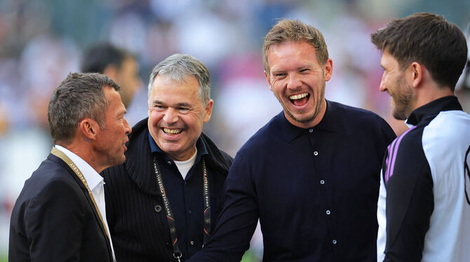 Experten-Runde (von links): Lothar Matthäus, Andreas Rettig und Julian Nagelsmann.  FOTO: VENNENBERND/DPA