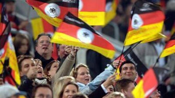 Jubelnde Fans: Stephan Abt und Sascha Todorovic planen zur Fußball-WM eine Großveranstaltung am ZOB.
FOTO: DPA